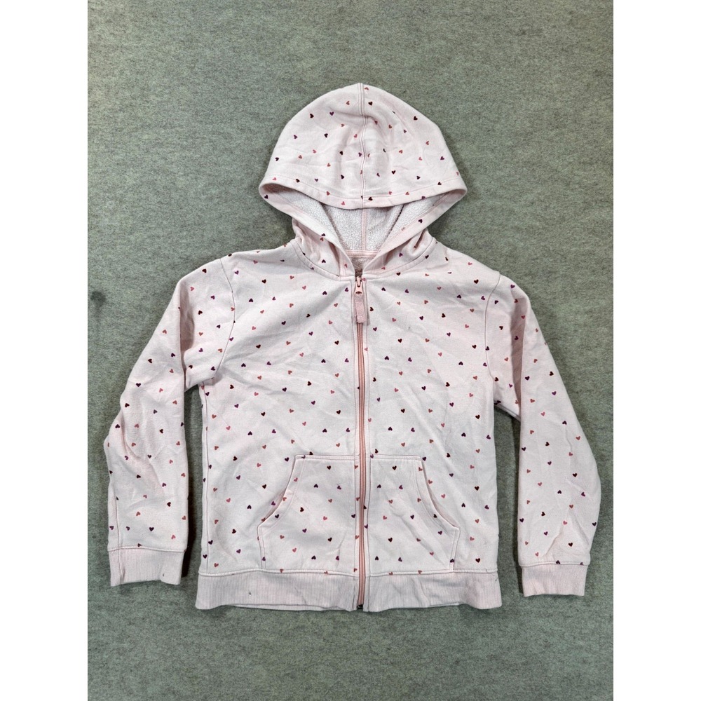 Cat & Jack Girls Hoodie L 10/12 Light Pink All Over Heart Print Zip Up Casual